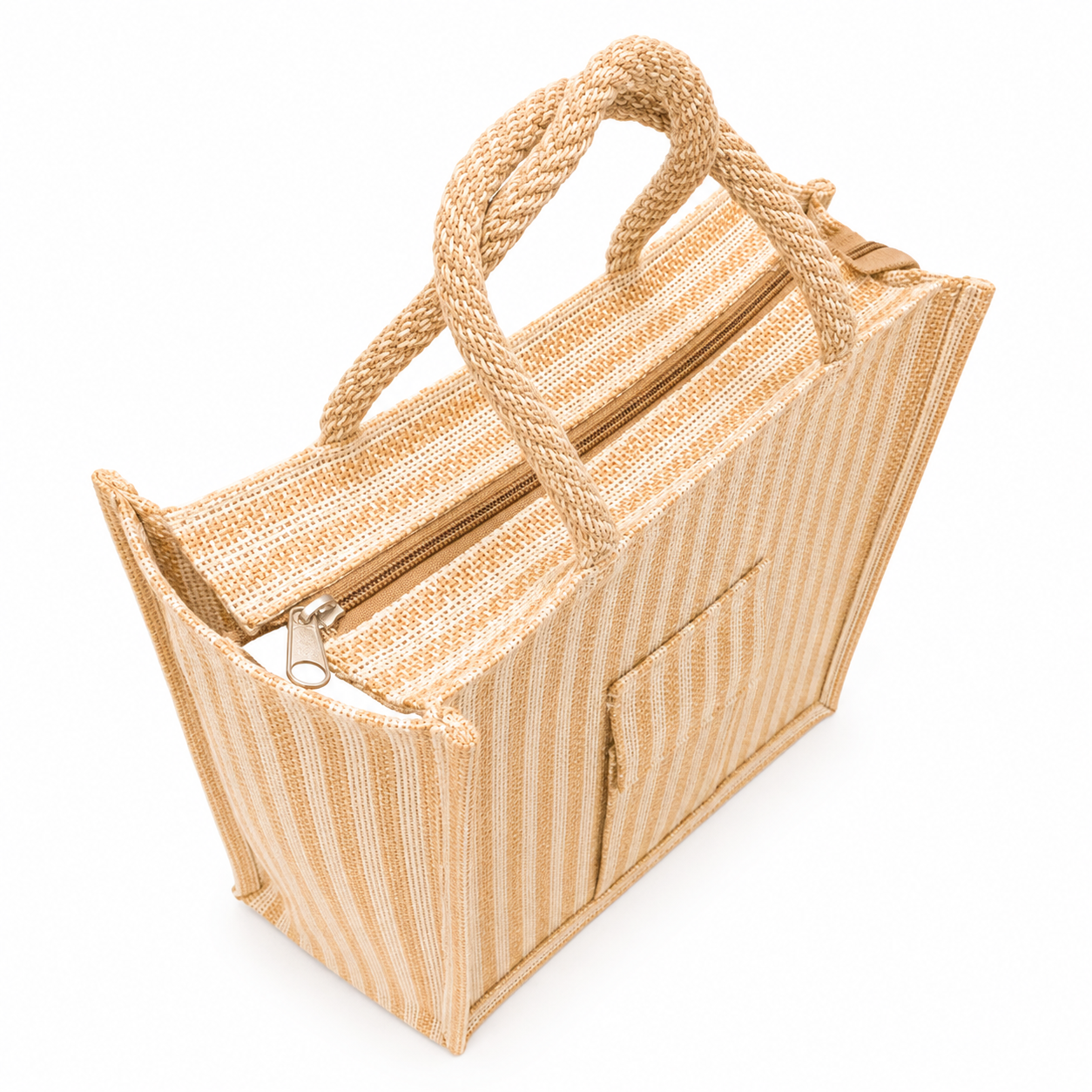 Natural Stripe Jute Bag with Pocket