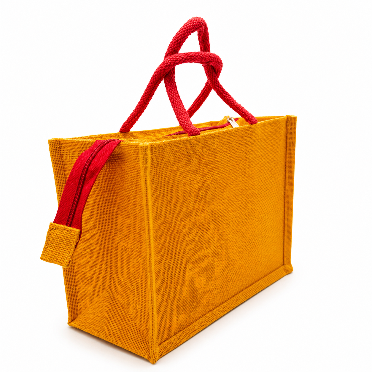 Premium Yellow Jute Shopping Bag with Red Handles